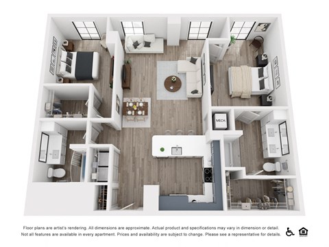 Floor plan for 2 beds, 2 baths, 1279 sqft